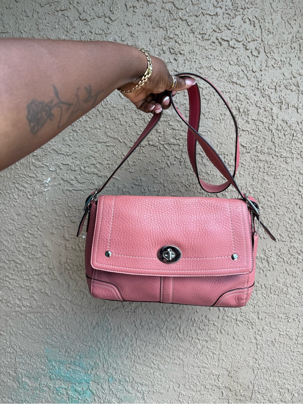 Pink Coach Hampton Leather Shoulder Bag